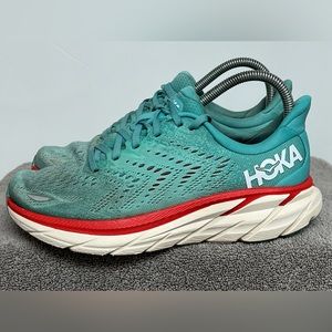 Hoka One One Clifton 8 Running Shoes Womens Size 7 B Teal Aquarelle Eggshell